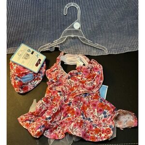 Draper James Red Blue Floral Print Dog Dress And Bucket Hat Ruffles Tulle XS/S